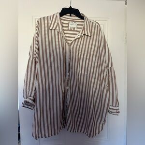 American Eagle Women’s Beige striped button down size Large